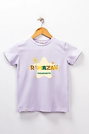 Kız Çocuk Kısa Kollu Bisiklet Yaka "Ramazan Paylaşmaktır" Baskılı Tişört Mevsimlik Pamuklu