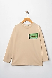 Erkek Çocuk Uzun Kollu Bisiklet Yaka "Gazze"  Baskılı Tişört Mevsimlik Pamuklu