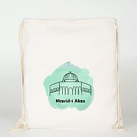"Mescid-i Aksa" Baskılı Ham Bez Sırt Çantası %100 Pamuk Krem