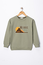 Çocuk "Mekke" Baskılı Pamuklu Sweat