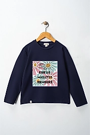 Yetişkin Uzun Kollu Bisiklet Yaka "Kuran Hayatın Rehberi"  Baskılı Tişört Mevsimlik Pamuklu