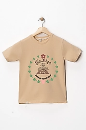 Kız Çocuk Kısa Kollu Bisiklet Yaka "Hz Aişe" Baskılı Tişört Mevsimlik Pamuklu