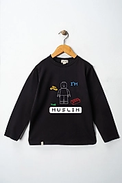 Yetişkin Uzun Kollu Bisiklet Yaka "Ben Müslümanım"  Baskılı Tişört Mevsimlik Pamuklu