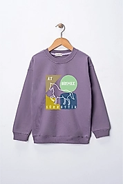 Kız Çocuk "At Binmek Sünnettir" Baskılı Pamuklu Sweat