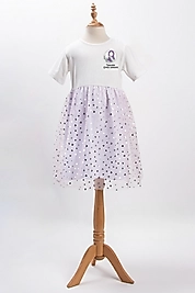 Kız Çocuk Tüllü "Tebessüm Etmek Sadakadır" Baskılı Elbise